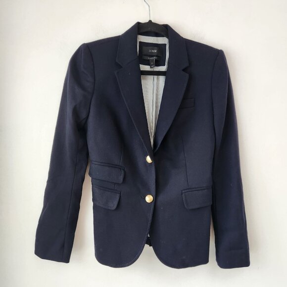 J. Crew Schoolboy Blazer Jacket Navy Blue Wool Blend Preppy Academia Women's 2 - Picture 1 of 6